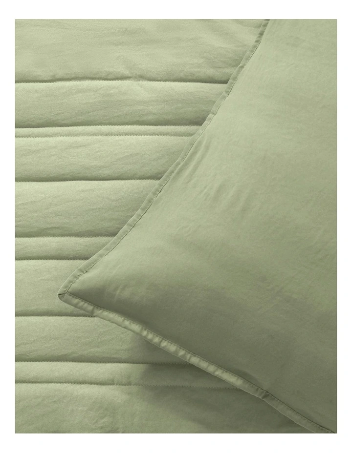 Superfine Washed Microfibre Stripe Quilted Standard Pillowcase Twin Pack in Sage Green image 2