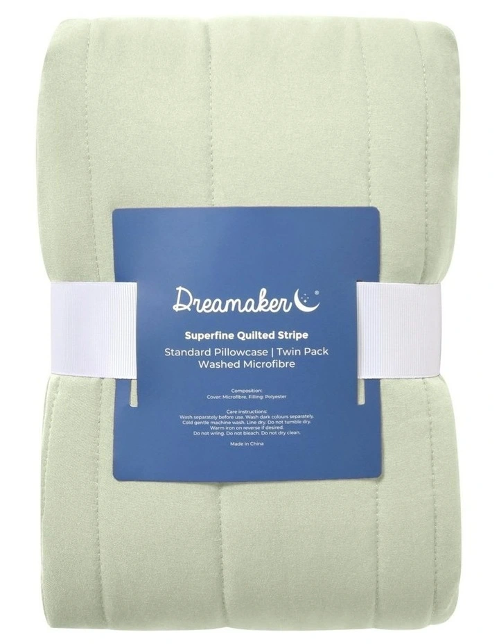 Superfine Washed Microfibre Stripe Quilted Standard Pillowcase Twin Pack in Sage Green image 6