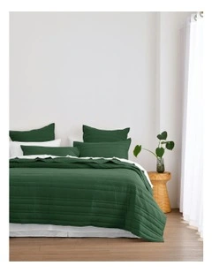 Superfine Washed Microfibre Stripe Quilted Coverlet Set in Hunter Green