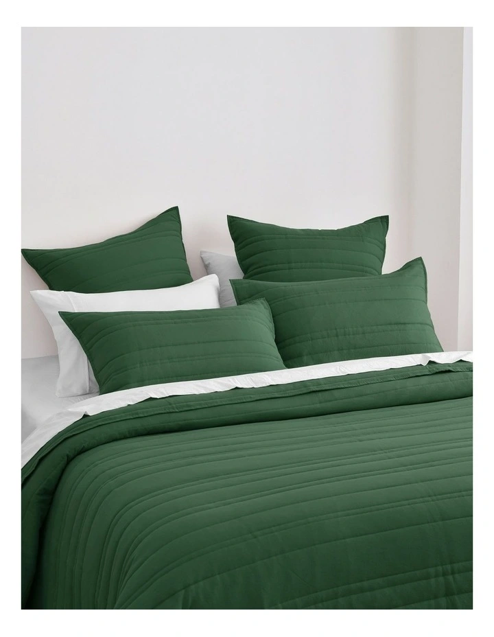 Superfine Washed Microfibre Stripe Quilted Coverlet Set in Hunter Green image 2