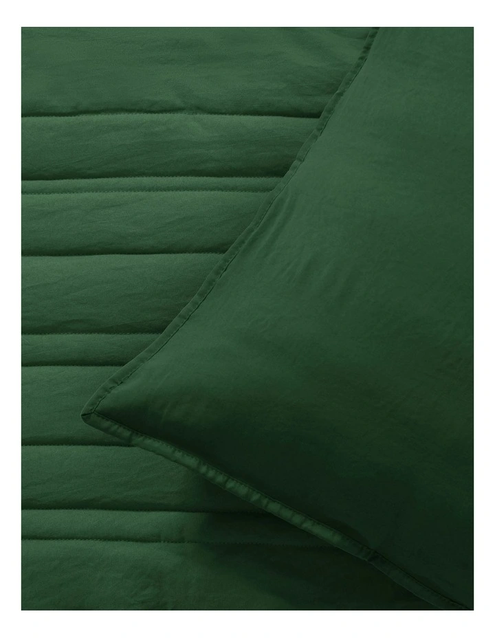 Superfine Washed Microfibre Stripe Quilted Coverlet Set in Hunter Green image 3
