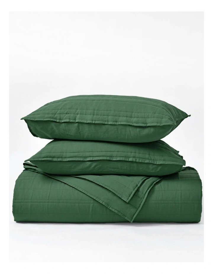 Superfine Washed Microfibre Stripe Quilted Coverlet Set in Hunter Green image 4