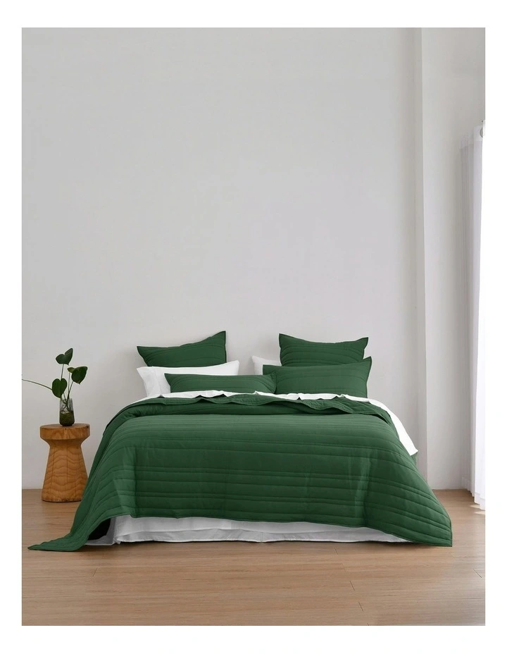 Superfine Washed Microfibre Stripe Quilted Coverlet Set in Hunter Green image 5