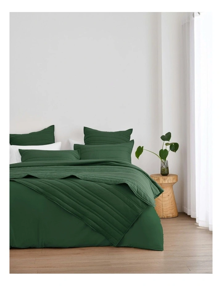 Superfine Washed Microfibre Stripe Quilted Coverlet Set in Hunter Green image 6