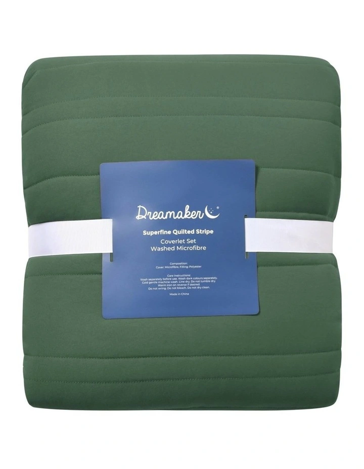 Superfine Washed Microfibre Stripe Quilted Coverlet Set in Hunter Green image 7
