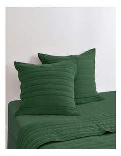 Superfine Washed Microfibre Stripe Quilted European Pillowcase Twin Pack in Hunter Green