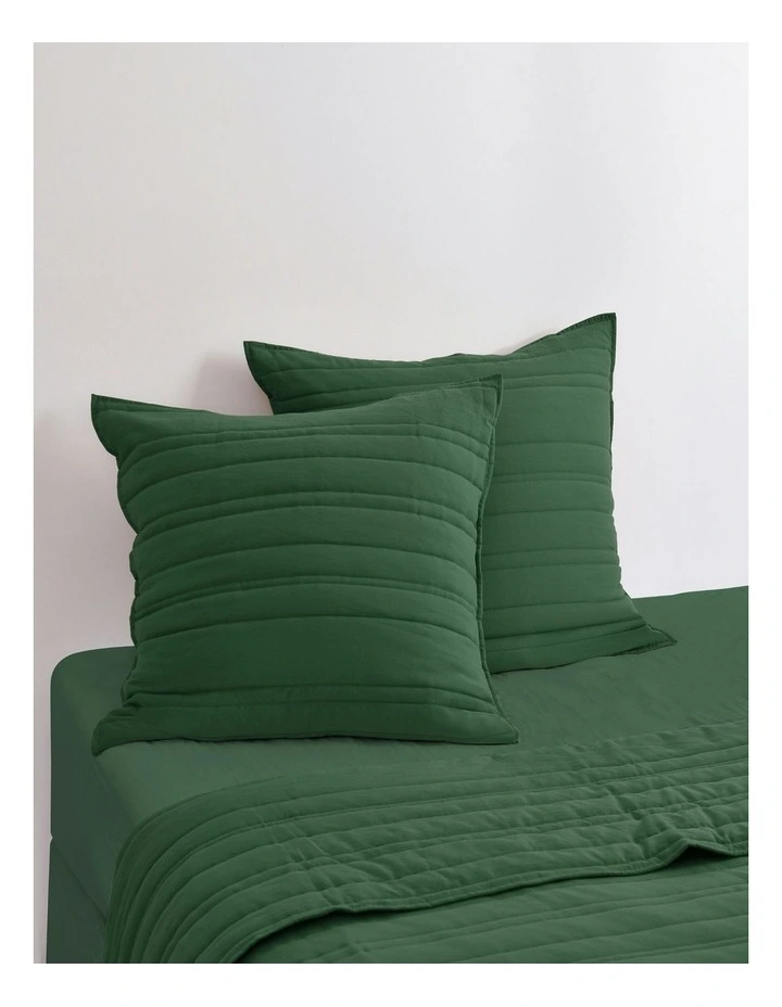Superfine Washed Microfibre Stripe Quilted European Pillowcase Twin Pack in Hunter Green image 1
