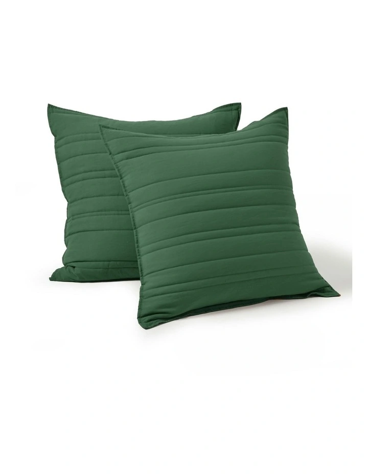 Superfine Washed Microfibre Stripe Quilted European Pillowcase Twin Pack in Hunter Green image 3
