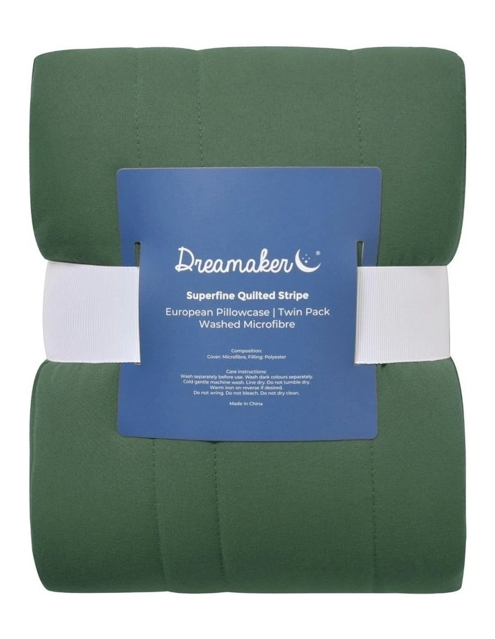Superfine Washed Microfibre Stripe Quilted European Pillowcase Twin Pack in Hunter Green image 6
