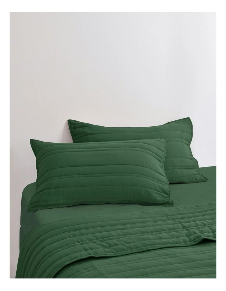 Superfine Washed Microfibre Stripe Quilted Standard Pillowcase Twin Pack in Hunter Green image 1