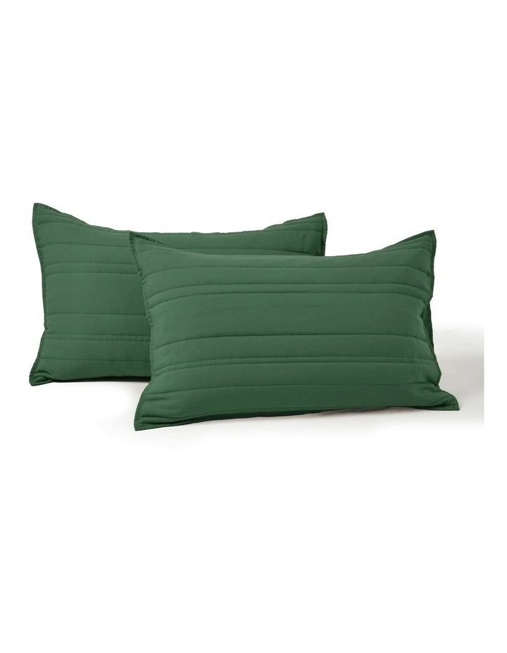Superfine Washed Microfibre Stripe Quilted Standard Pillowcase Twin Pack in Hunter Green image 3