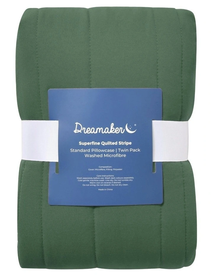Superfine Washed Microfibre Stripe Quilted Standard Pillowcase Twin Pack in Hunter Green image 6