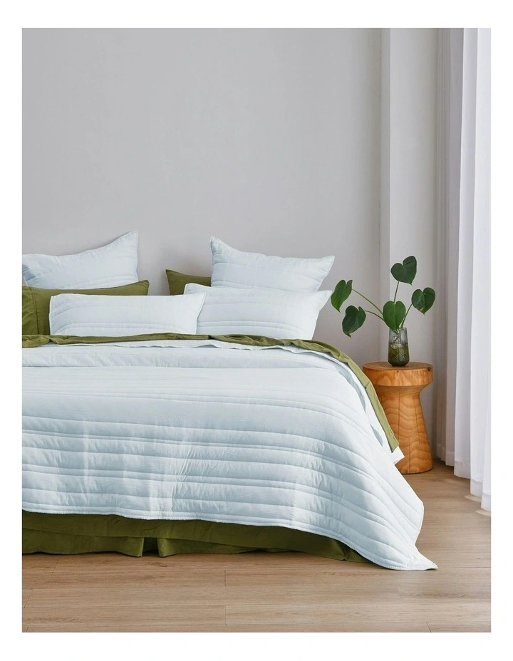 Superfine Washed Microfibre Stripe Quilted Coverlet Set in Ice Blue image 1