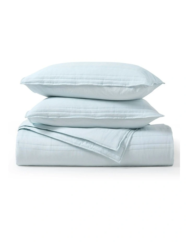 Superfine Washed Microfibre Stripe Quilted Coverlet Set in Ice Blue image 4