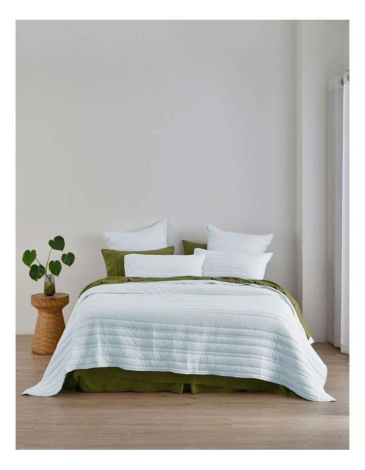 Superfine Washed Microfibre Stripe Quilted Coverlet Set in Ice Blue image 5