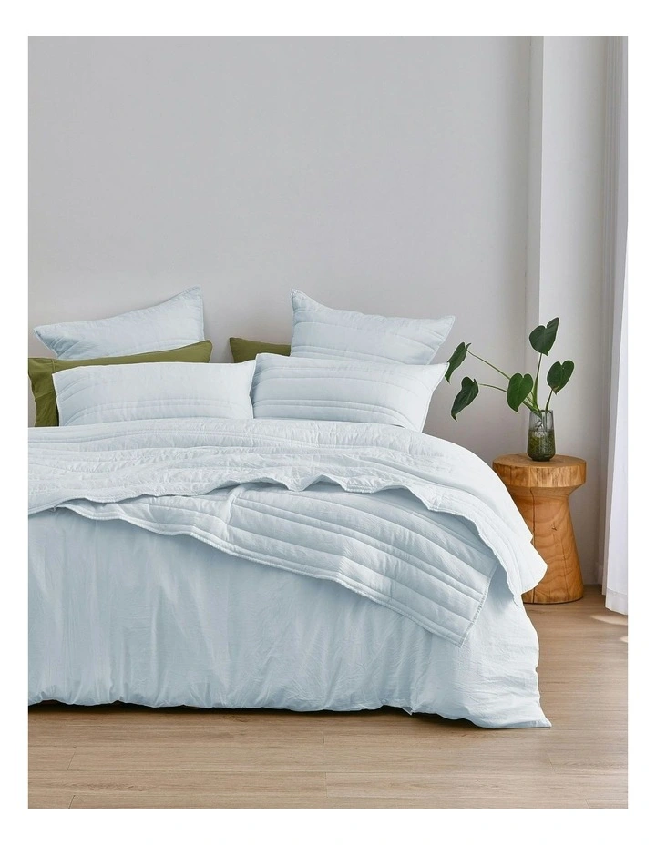 Superfine Washed Microfibre Stripe Quilted Coverlet Set in Ice Blue image 6