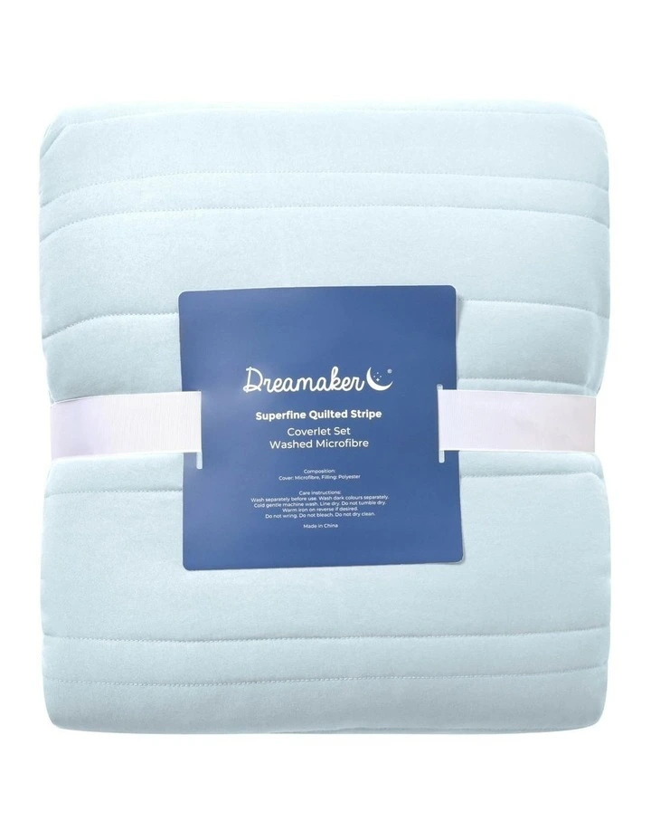 Superfine Washed Microfibre Stripe Quilted Coverlet Set in Ice Blue image 7