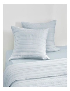 Superfine Washed Microfibre Stripe Quilted European Pillowcase Twin Pack in Ice Blue
