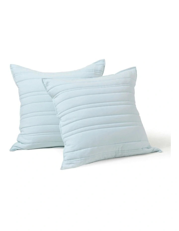 Superfine Washed Microfibre Stripe Quilted European Pillowcase Twin Pack in Ice Blue image 3