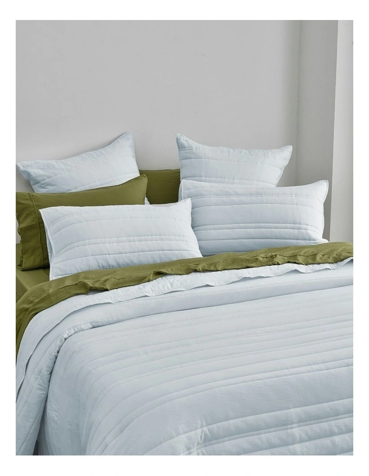 Superfine Washed Microfibre Stripe Quilted European Pillowcase Twin Pack in Ice Blue image 4