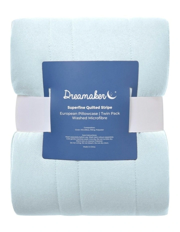 Superfine Washed Microfibre Stripe Quilted European Pillowcase Twin Pack in Ice Blue image 6