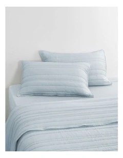 Superfine Washed Microfibre Stripe Quilted Standard Pillowcase Twin Pack in Ice Blue