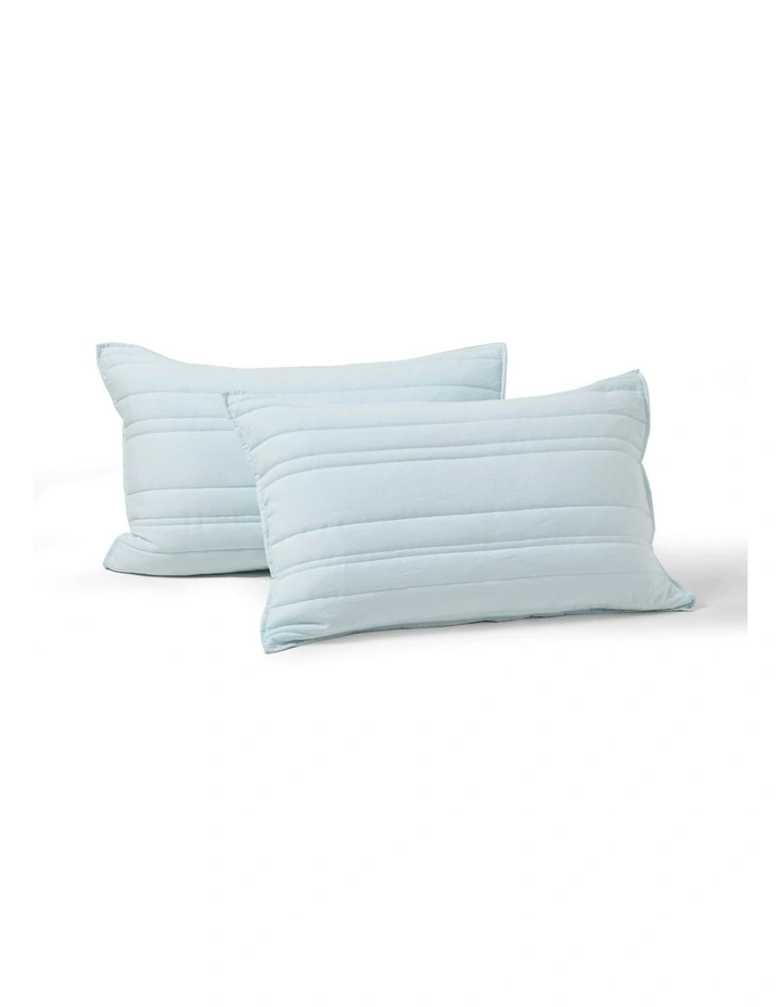 Superfine Washed Microfibre Stripe Quilted Standard Pillowcase Twin Pack in Ice Blue image 3