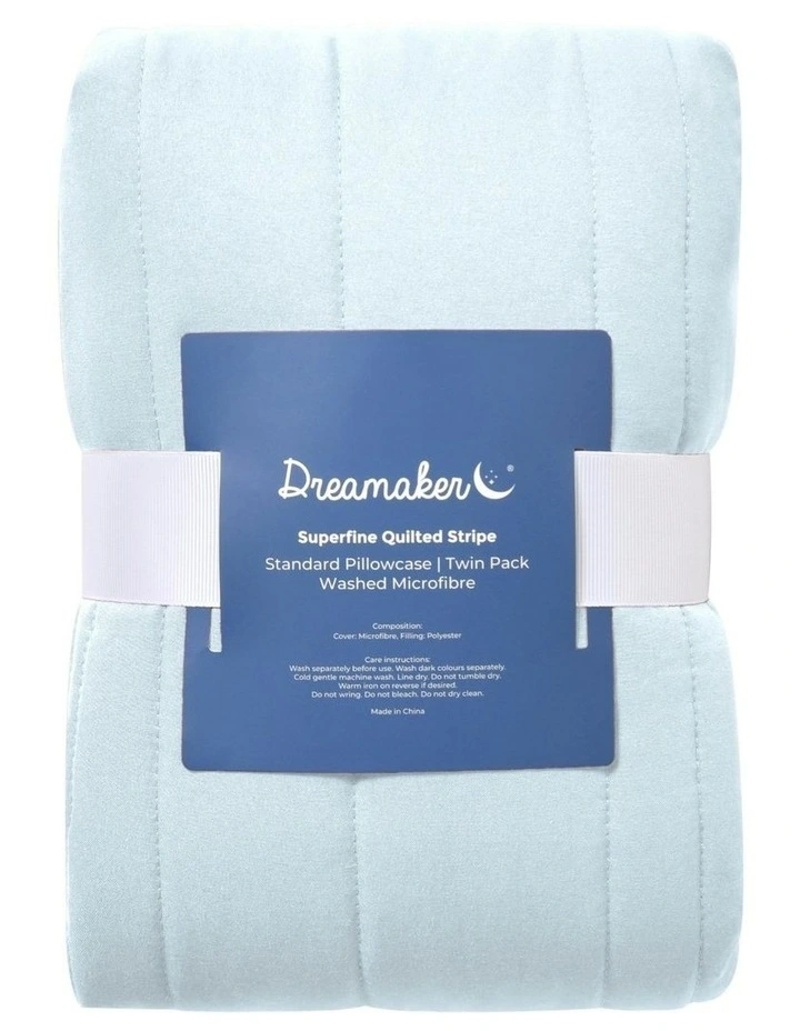 Superfine Washed Microfibre Stripe Quilted Standard Pillowcase Twin Pack in Ice Blue image 6