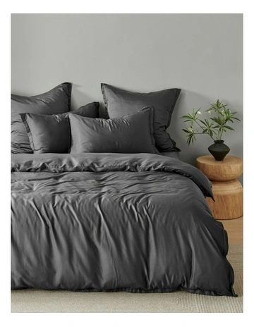 400TC Bamboo Sateen Tailored Quilt Cover Set in Charcoal