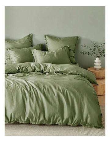 400TC Bamboo Sateen Tailored Quilt Cover Set in Eucalyptus
