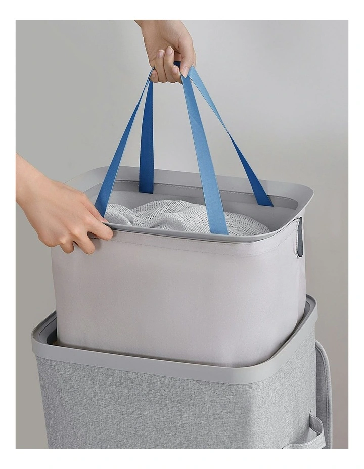Voyager Laundry Hamper Faux Linen 42x32x67cm 60L in Grey image 2