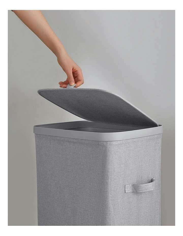 Voyager Laundry Hamper Faux Linen 42x32x67cm 60L in Grey image 4