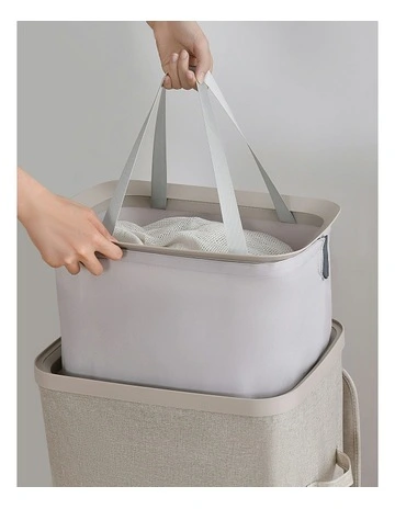 Voyager Laundry Hamper Faux Linen 42x32x67cm 60L in Natural