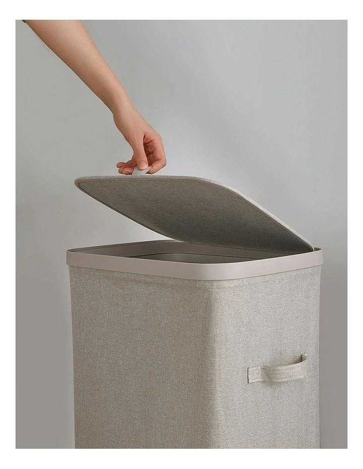 Voyager Laundry Hamper Faux Linen 42x32x67cm 60L in Natural image 4