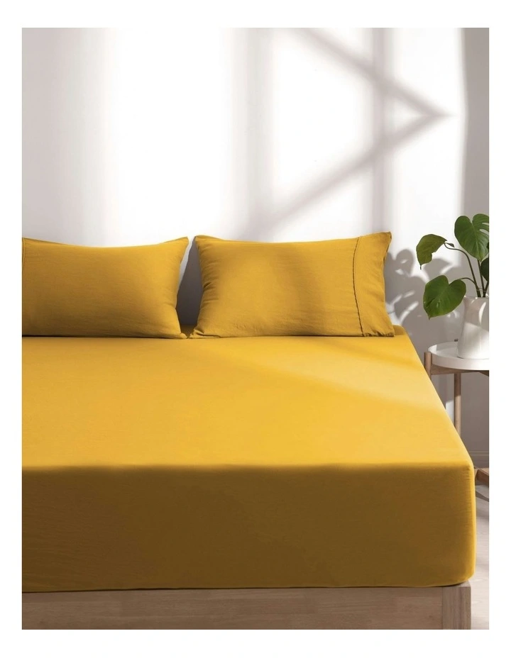 Superfine Washed Microfibre Combo Fitted Sheet Set in Mustard image 1