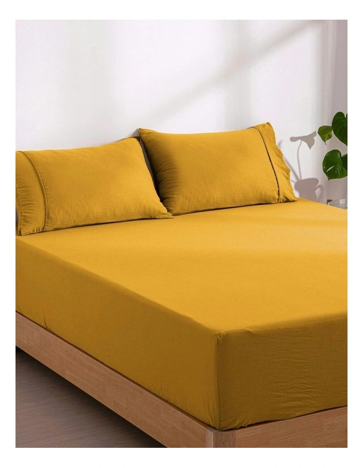 Superfine Washed Microfibre Combo Fitted Sheet Set in Mustard image 2