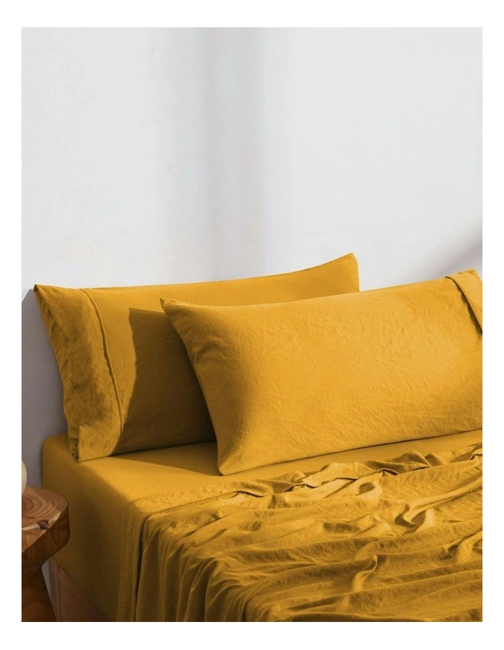 Superfine Washed Microfibre King Pillowcase Twin Pack in Mustard image 2