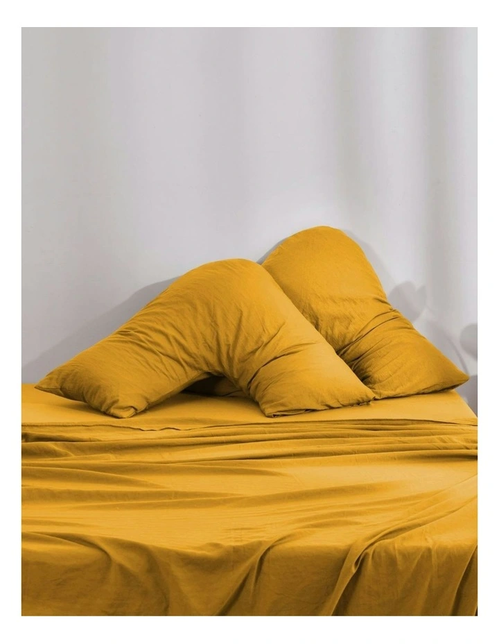 Superfine Washed Microfibre V-Shape Pillowcase Twin Pack in Mustard image 1