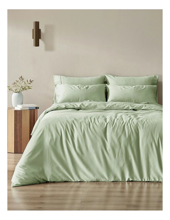 Bamboo Cotton Sateen Quilt Cover Set 400TC in Sage image 1