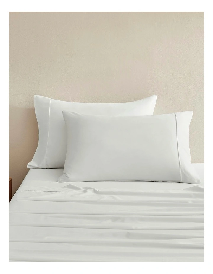 Bamboo Cotton Sateen Pillowcase Twin Pack 400TC in White image 1