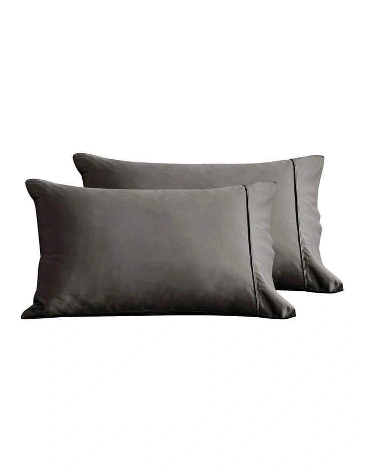 Bamboo Cotton Sateen Pillowcase Twin Pack 400TC in Charcoal image 2