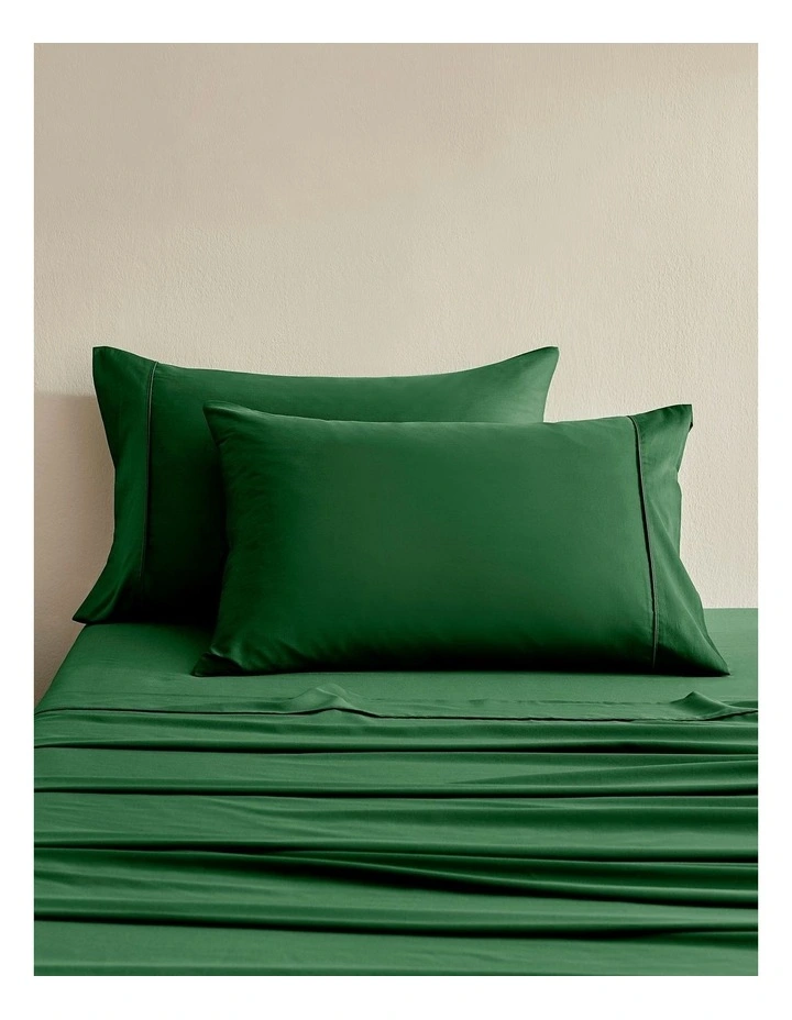 Bamboo Cotton Sateen Pillowcase Twin Pack 400TC in Eden Green image 1