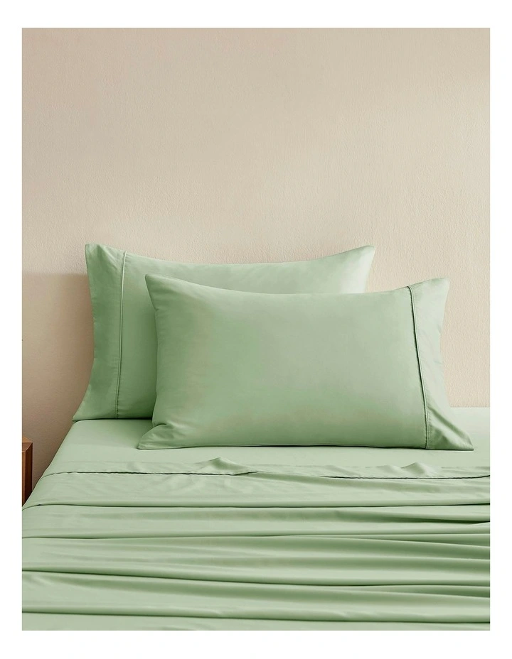 Bamboo Cotton Sateen Pillowcase Twin Pack 400TC in Sage image 1