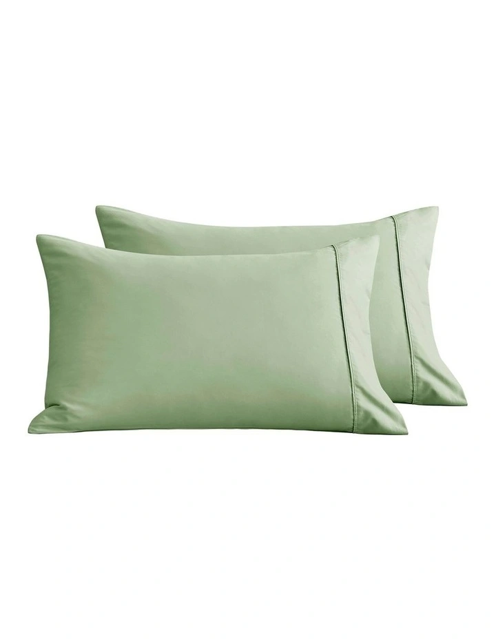 Bamboo Cotton Sateen Pillowcase Twin Pack 400TC in Sage image 2