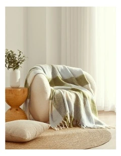 Sinclair Faux Mohair Check Throw 130x170cm in Leaf Green