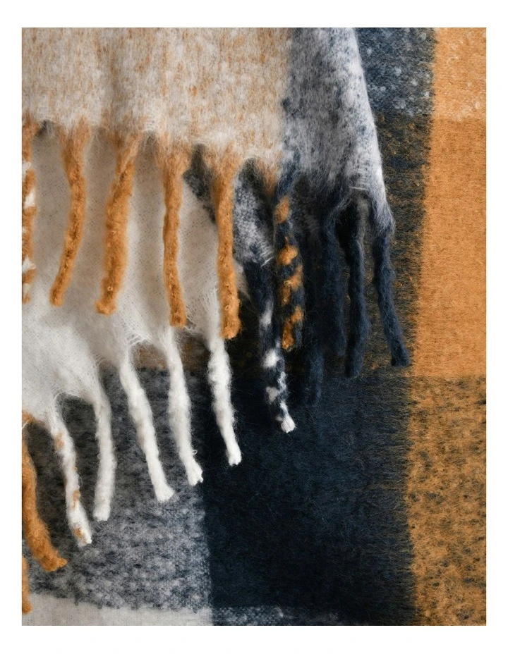 Sinclair Faux Mohair Check Throw 130x170cm in Ginger/Navy image 2