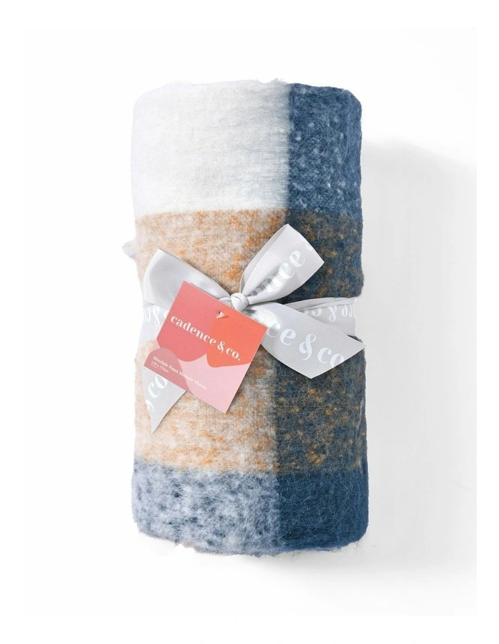 Sinclair Faux Mohair Check Throw 130x170cm in Ginger/Navy image 4