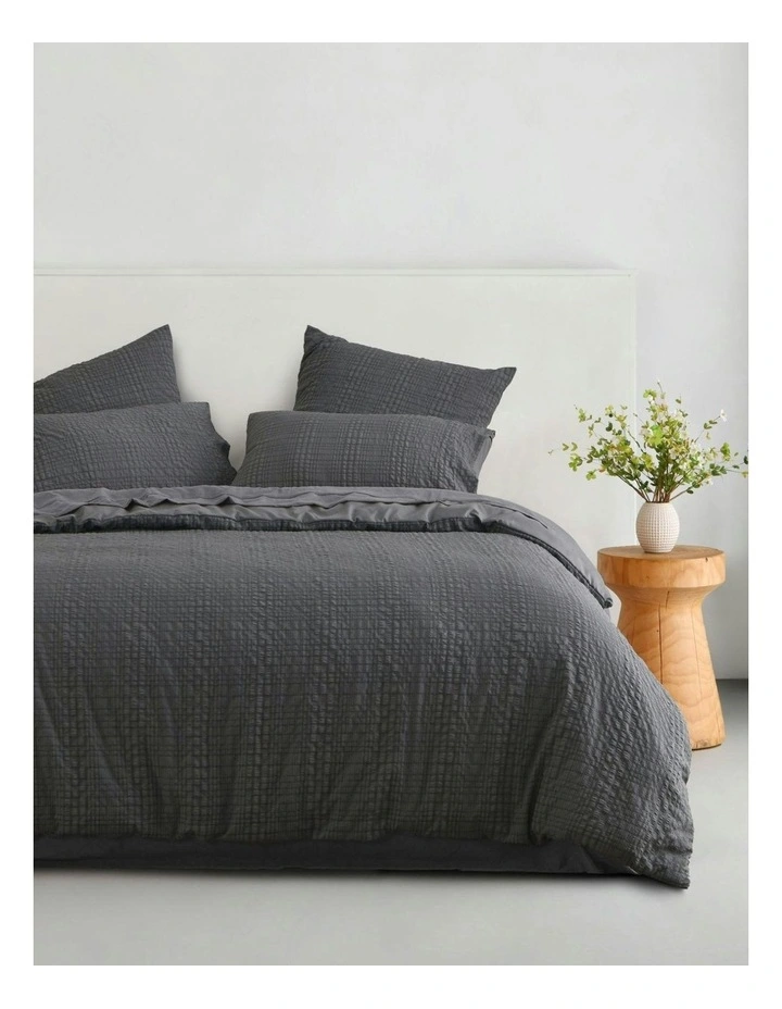 Ellis Seersucker Quilt Cover Set in Charcoal image 1