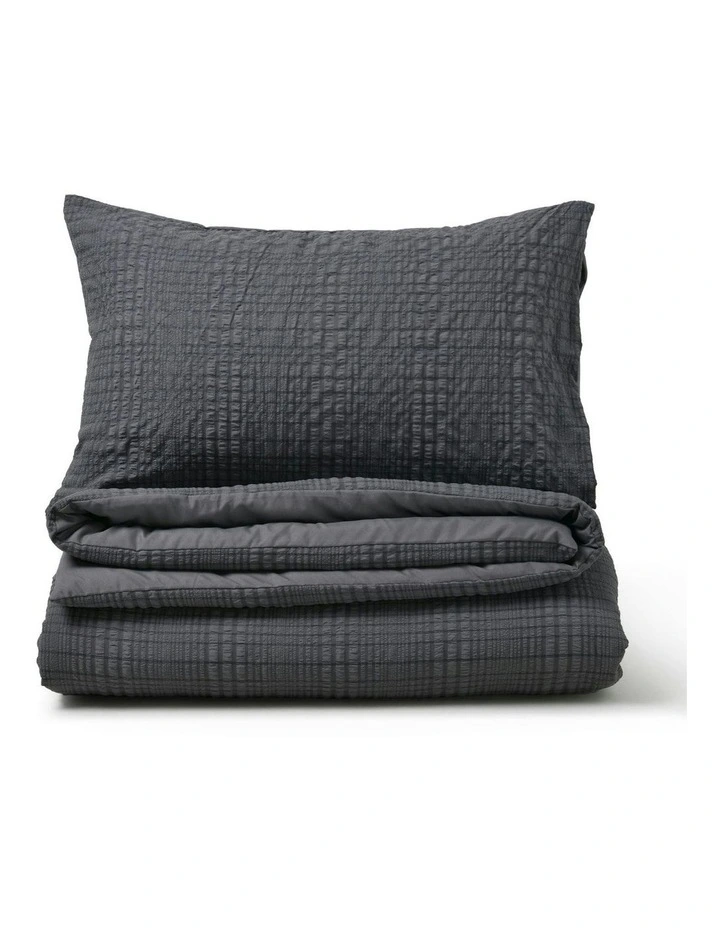 Ellis Seersucker Quilt Cover Set in Charcoal image 2