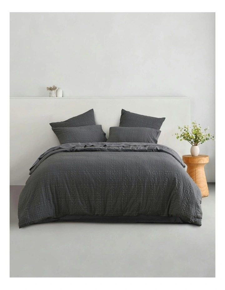 Ellis Seersucker Quilt Cover Set in Charcoal image 7